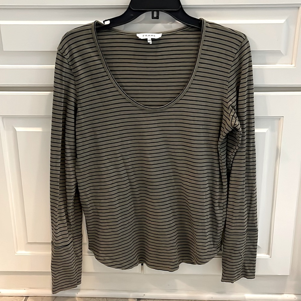 Frame scoop neck long sleeve cotton shirt